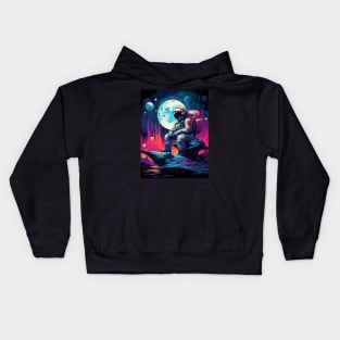 an astronaut sitting on a planet Kids Hoodie